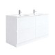 DNF 1500X460X830MM PLYWOOD FLOOR STANDING VANITY - GLOSSY WHITE WITH DOUBLE CERAMIC TOP